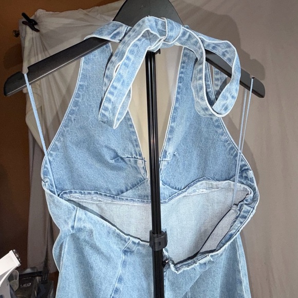 Free People “Travi” Blue Backless Halter Dress Size XL NWT boho denim halter - Picture 6 of 11